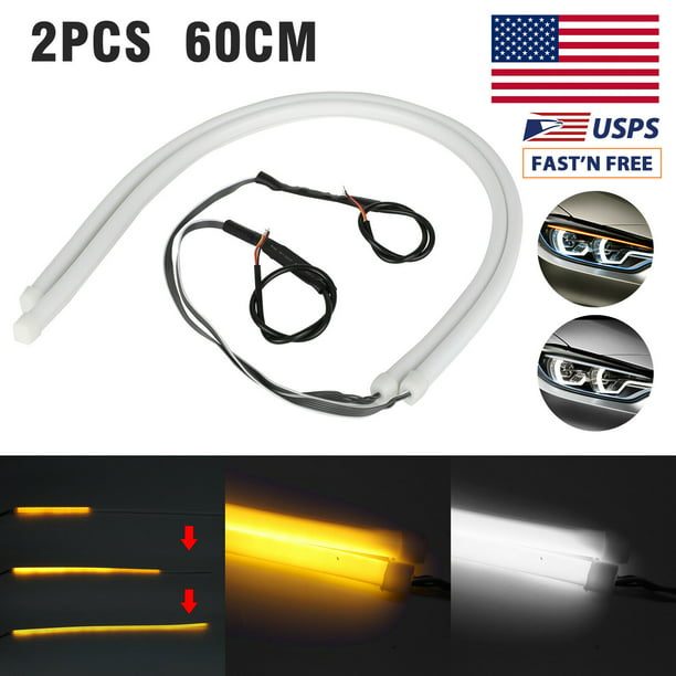 2x 60cm LED Dual Color Light Strip Switchback White Amber Yellow DRL Turn Signal 